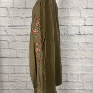 Blue Rain Olive Green Embroidered Button-Down Shi